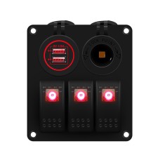 Multi-functional Combination Switch Panel 12V / 24V 3 Way Switches + Dual USB Charger for Car RV Marine Boat (Red Light)