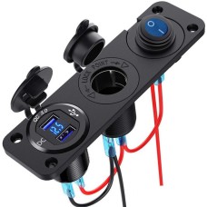 12-24V Car Ship Waterproof USB Charging Cigarette Lighter Master 3 In 1 Combined Panel Switch(Blue Light)