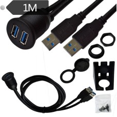 1m Flush Mount USB 3.0 Dock Car Ship Motorcycle Dashboard Panel Male to Female Data Waterproof Extension Cord(Black)