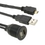 USB 2.0 & Micro HDMI (Type-D) Male to USB 2.0 & HDMI (Type-A) Female Adapter Cable with Car Flush Mount, Length: 2m