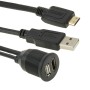 USB 2.0 & Mini HDMI (Type-C) Male to USB 2.0 & HDMI (Type-A) Female Adapter Cable with Car Flush Mount, Length: 2m