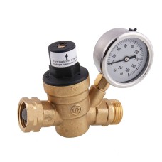 M11-0660R Car Water Pressure Regulator Valve Brass Lead-free Adjustable Water Pressure Reducer with Gauge