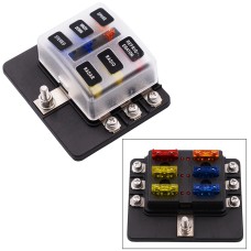 1 in 6 Out 6 Way Circuit Fuse Box Screw Terminal Section Fuse Holder Kits with LED Warning Indicator for Auto Car Truck Boat