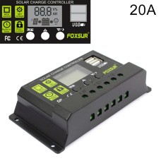 FOXSUR 20A Solar Charge Controller 12V / 24V Automatic Identification Controller