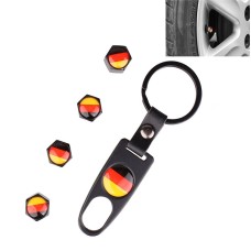 Universal 8mm Germany Flag Pattern Replacement Aluminum Alloy Car Tire Valve Caps + Key Ring Set