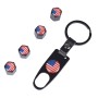 Universal 8mm USA Flag Pattern Replacement Aluminum Alloy Car Tire Valve Caps + Key Ring Set