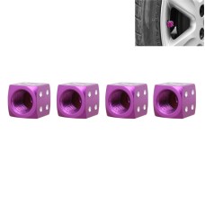 Universal 8mm Dice Style Aluminium Alloy Car Tire Valve Caps, Pack of 4(Purple)