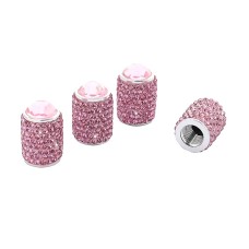 Car Tyre Aluminium Full Diamond Valve Cap With Seal(Pink)