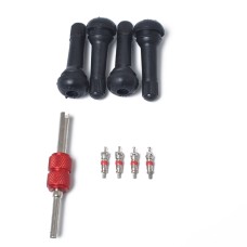 Snap-in Short Black Rubber Valve Stem (TR414) 4-Pack with Valve Core Wrench for Tubeless 0.453 Inch 11.5mm Rim Holes on Standard Vehicle Tires