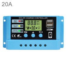 20A Solar Charge Controller 12V / 24V Lithium Lead-Acid Battery Charge Discharge PV Controller, with Indicator Light