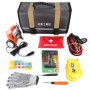 First Secure Roadside Emergency Car and Truck Kit with Safety Tools and Accessories Bag: Jumper Cables for Battery Auto Air Compressor First Aid 3m×4cm 2 Tone Tow Rope Triangle Flashlight Survival Assistance