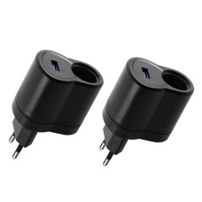 2 PCS Home Cigarette Lighter Socket Car Power Converter, Plug Specifications:EU Plug